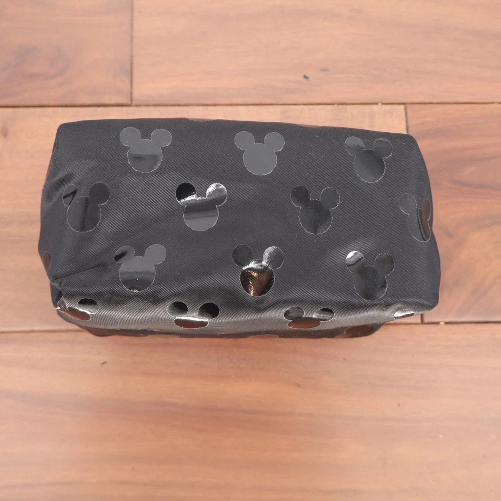 Disney Mickey Mouse Black Nylon Cosmetic Makeup Bag Tonal Silhouette Print